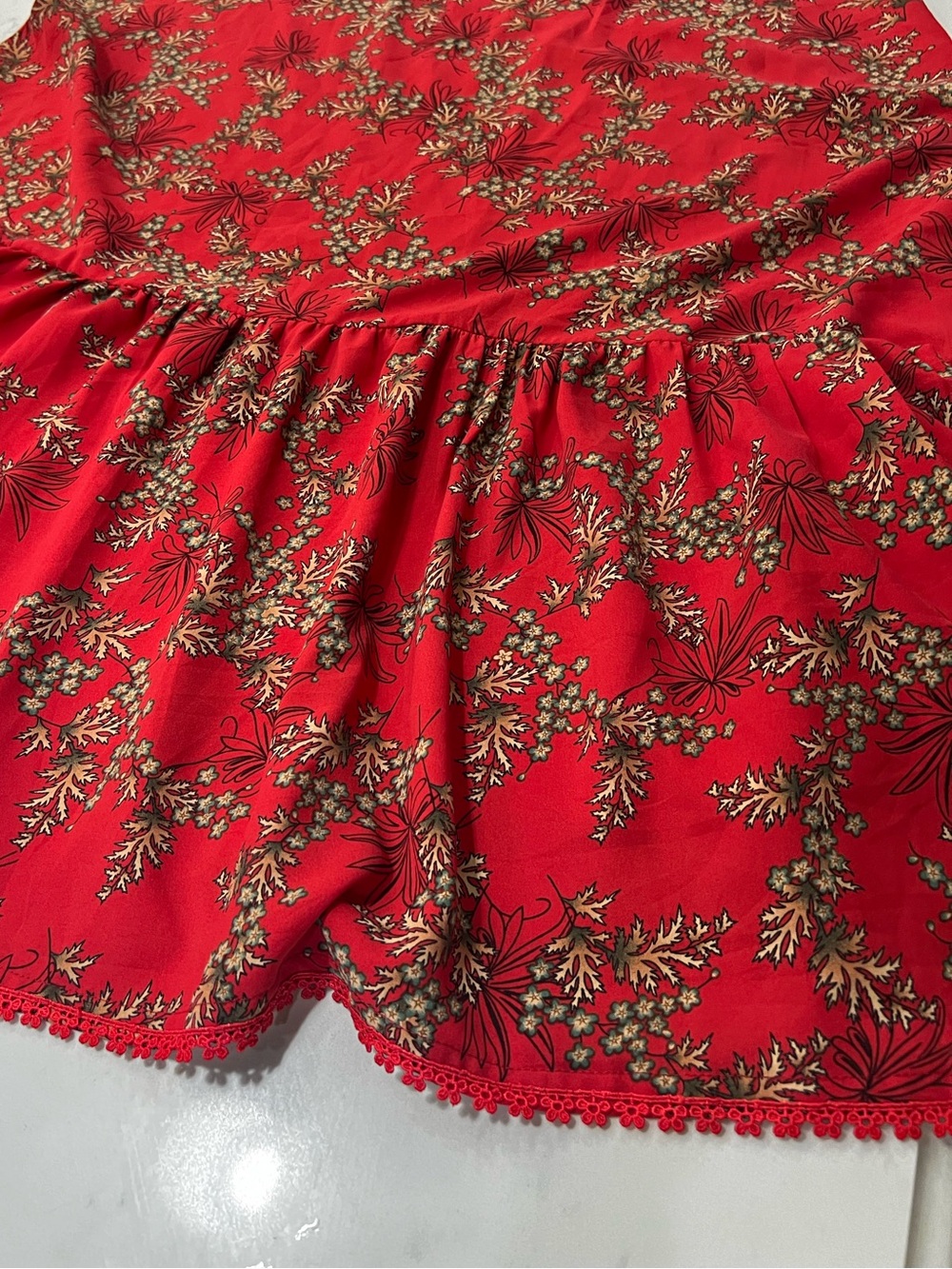 Red Floral Long-Sleeve Midi Dress homemade - Picture 10 of 10